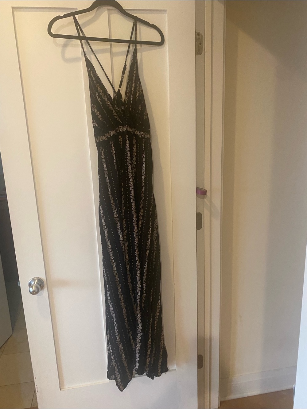 Angie Black Strappy Maxi Dress with small floral pattern